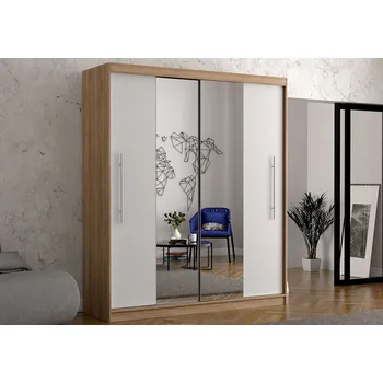 Šatní skříň Eoshop Šatní skříň Cori 204 cm se zrcadlem, Dub Sonoma / Bílá se zrcadlem, bez osvětlení
