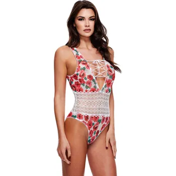 Dámské erotické body Baci White Floral & Lace Teddy Velikost M/L