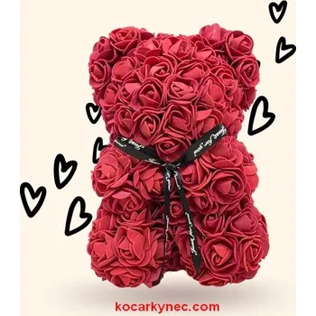 Růžičkový meďa dekorační dárek z lásky Exklusivní medvěd bordo - tmavě červený