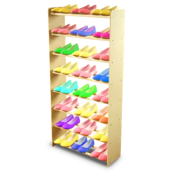 Botník Dřevěný regál na boty RBS-8-65 Borovice Tmavě hnědý s bílými policemi