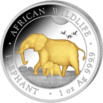 AFRICKÝ SLON 2022 coin African Wildlife Somalia Elephant – 1 oz stříbrná mince pozlacená