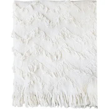 Přehoz na lůžko Slabounký béžový bavlněný pléd s třásňovitým vzorem Datty - 135*152 cm