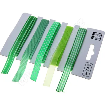 Stuha Set textilních stuh 1,1cm x 2m 5ks Barva: zelená