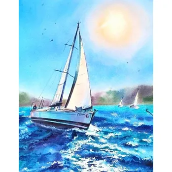 Diamantové malování TSvetnoy TSvetnoy, LG081e, Diamond painting - diamantové malování, 40 x 50 cm, Plachetnice na moři