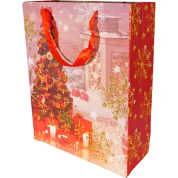 Dárková taška Dárková taška střední vánoční se třpytkami (0082B)