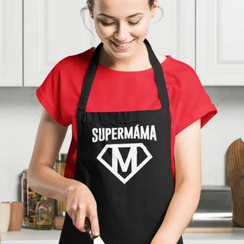 Kuchyňská zástěra Dámská ZÁSTĚRA Super MÁMA Barva: Černá