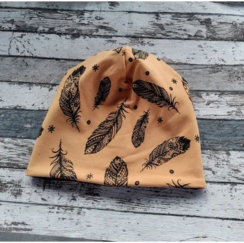 Kojenecká čepice Yháček Šmoulí čepička Yháček, oboustranná, peříčka na ostře hořčicové Velikost:: L