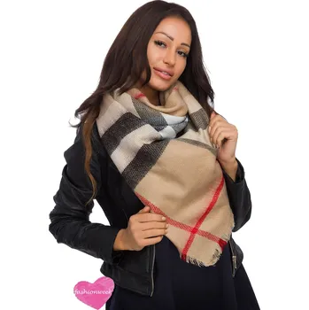 Šála Velký,teplý moderní šál s geometrickými vzory TC573 Barva: Béžový, Velikost: Universal