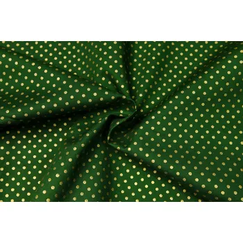 Popelín zlaté tečky na zelené