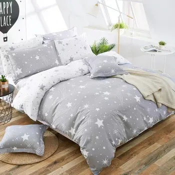 Povlečení Numberoplus Francouzské bavlněné povlečení oboustranná, šedé - Hvězdičky