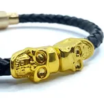 Pánský černý kožený náramek - Zlatá Lebka