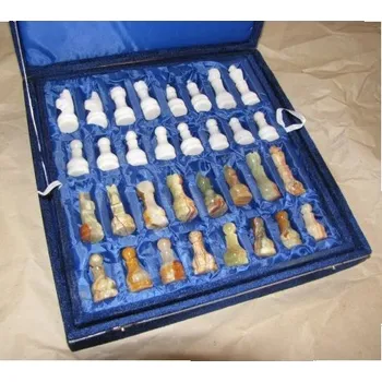 Drahý kámen Kamenné šachy z onyxu zeleno-hnědo-bílé 30x30 onyx onyxové