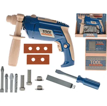 Dětská kuchyňka _Ostatní 1_ Vrtačka dětská s boční rukojetí 22cm set s nástavci a šroubovákem na baterie