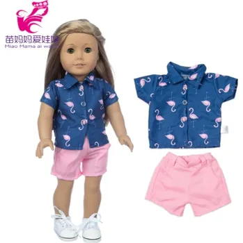 Svatební oblek a jiné oblečení pro panenku AMERICAN GIRL A BABY BORN 43-45 CM Varianta: modrá košile s plameňáky a růžové kraťasy