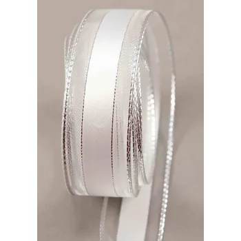 Stuha Luxusní dekorační stuha - bílá, stříbrná - šíře 2,5 cm