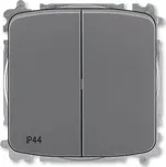 ABB TANGO Přepínač střídavý dvojitý IP44, s krytem, bezšroubové svorky, řazení 6+6, kouřová šedá