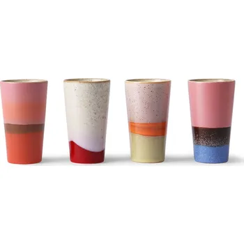 4ks barevný retro hrnek na latté 70s - Ø 7,5*13cm / 280ml