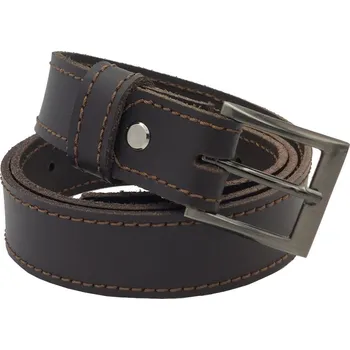 Opasek opaskujse Dětský kožený opasek basic, kůže tmavě hnědá, prošití hnědé, jednotrnová spona, leštěná hranatá, kovová Délka opasku: 65 cm