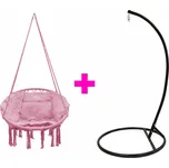 IWHOME Závěsné křeslo AMBROSIA s polštáři staroružová + stojan ERIS černá IWH-10190007 + IWH-10260002