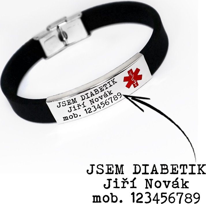 Šperky4U Kaučukový zdravotní náramek s rytinou zdravotních údajů - OPA1745