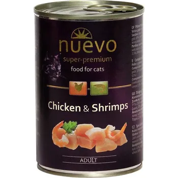 Krmivo pro kočku 12ks Nuevo kočka adult Kuře a krevety konzerva 400g