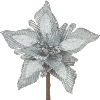 Vánoční dekorace Vánoční květ stříbrný 15 cm