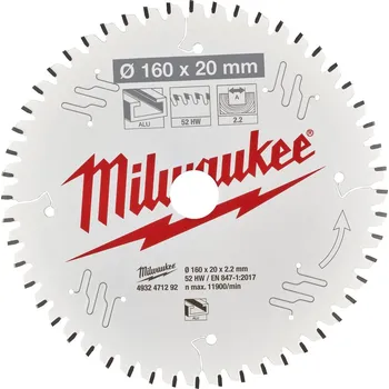 Pilový kotouč Kotouč pro okružní pilu Milwaukee CSB P Alu160 x 20 x 2.2 x 52TF 4932471292