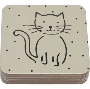 prostírání Korkové prostírání Kočka 6 ks 10 x 10 cm šedá