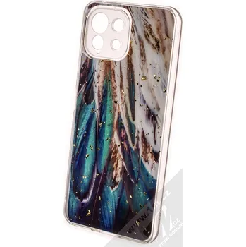Pouzdro na mobilní telefon 1Mcz Gold Glam Peří Skinny TPU ochranný kryt pro Xiaomi Mi 11 Lite, Mi 11 Lite 5G hnědá tmavě zelená (brown dark green)