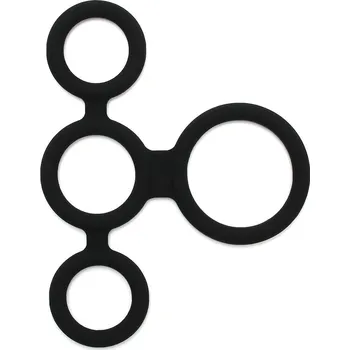 Rimba Latex Play Quatro Cock Ring and Ball Splitter Black