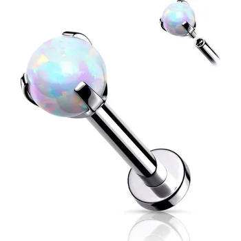 Piercing Labreta s opálem, tyčka 1,2 x 8 mm (bílá)