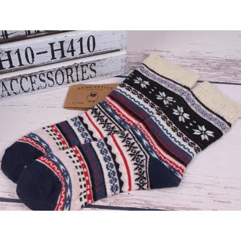 Dámské ponožky ANDENSTYLE Termo ponožky DE 37901 teplé s vlnou smetanové s tm. modrou a červenou velikosti ponožek: 26-28 (EUR vel. 39-42)