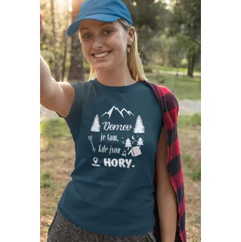 Dámské tričko Dámské tričko Domov je tam, kde jsou hory Barva: Petrolejová modrá, Velikost: S