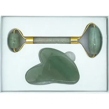 Dárková sada masážní váleček na obličej a gua sha masážní kámen - Jadeit