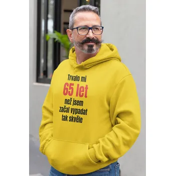 Pánská mikina Pánská mikina Trvalo mi 65 let Barva: Žlutá, Velikost: 3XL