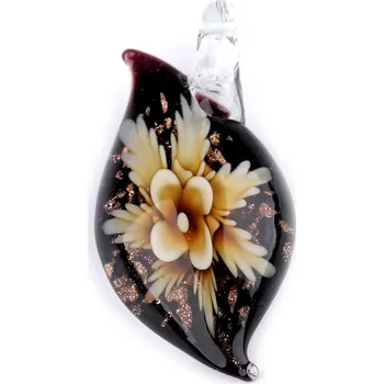 Přívěsek Skleněný přívěsek květ 27x51 mm, barva 2 krémová světlá