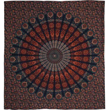 Přehoz na lůžko BOB Batik indický přehoz na postel Peacock Mandala, červeno modrý, 220 x 200 cm bavlna. King size. Dvoulůžko.