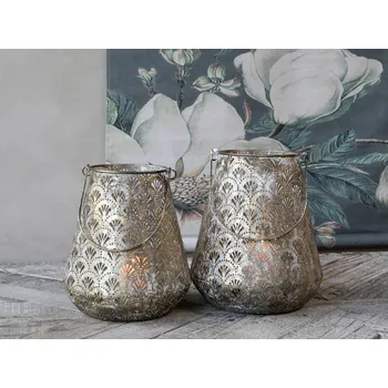 Svícen Champagne antik kovová lucerna Vireon - Ø23 *28 cm