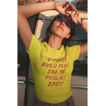 Dámské tričko V pekle bylo plno Barva: Žlutá, Velikost: M