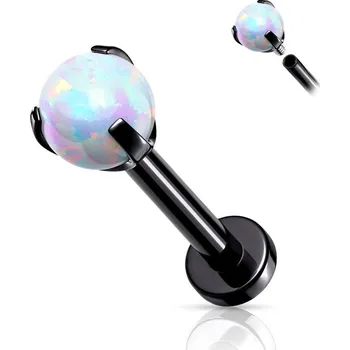 Piercing Labreta s opálem, tyčka 1,2 x 8 mm (černá)