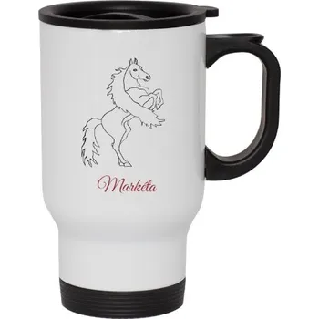 Termohrnek Cestovní termohrnek s uchem s potiskem Termohrnek Bílý kůň stojící na zadních