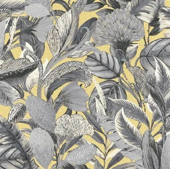 Tapeta Vliesové tapety jungle okrovošedá s metalickými detaily 10202-1