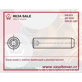 Šroub DIN 913 M 4x 4 - 45H - bez povrchu -Šroub stavěcí vnitřním šestihranem a ploch. koncem