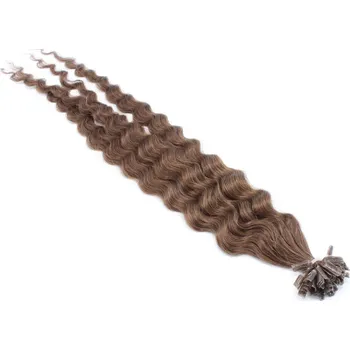 Příčesek 60cm vlasy pro metodu keratin 0,7g/pr. kudrnaté – světlejší hnědá