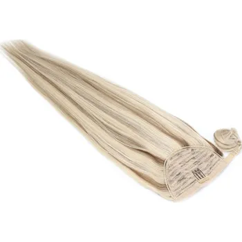 Příčesek Clip in culík z pravých lidských vlasů rovný 60cm - platina/světle hnědá