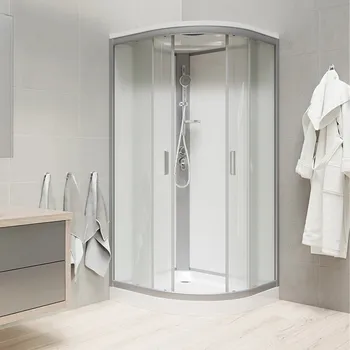 Kotel Mereo Sprchový box, čtvrtkruh, 90cm, satin ALU, sklo Point, zadní stěny bílé, SMC vanička, se stříškou CK35122BSW