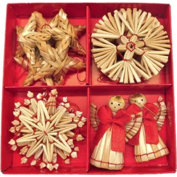Vánoční ozdoba Anděl Přerov Slaměné ozdoby v krabičce 17 ks