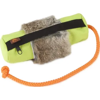 tréninková pomůcka pro psa Firedog Snack dummy malý neónovozelený s kožešinovým kruhem