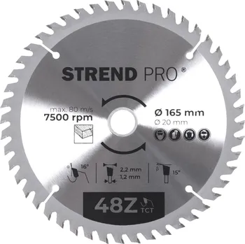 Pilový kotouč STREND PRO 2232021 Kotouč pilový, na dřevo, 165mm, 48 zubů, 20/16mm, 2,2mm, TCT