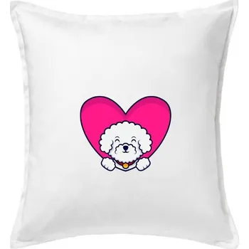 Polštář Bišonek zalezlý v srdci - Polštář 50x50 - 50x50 - Pouze potah ( Bílá )